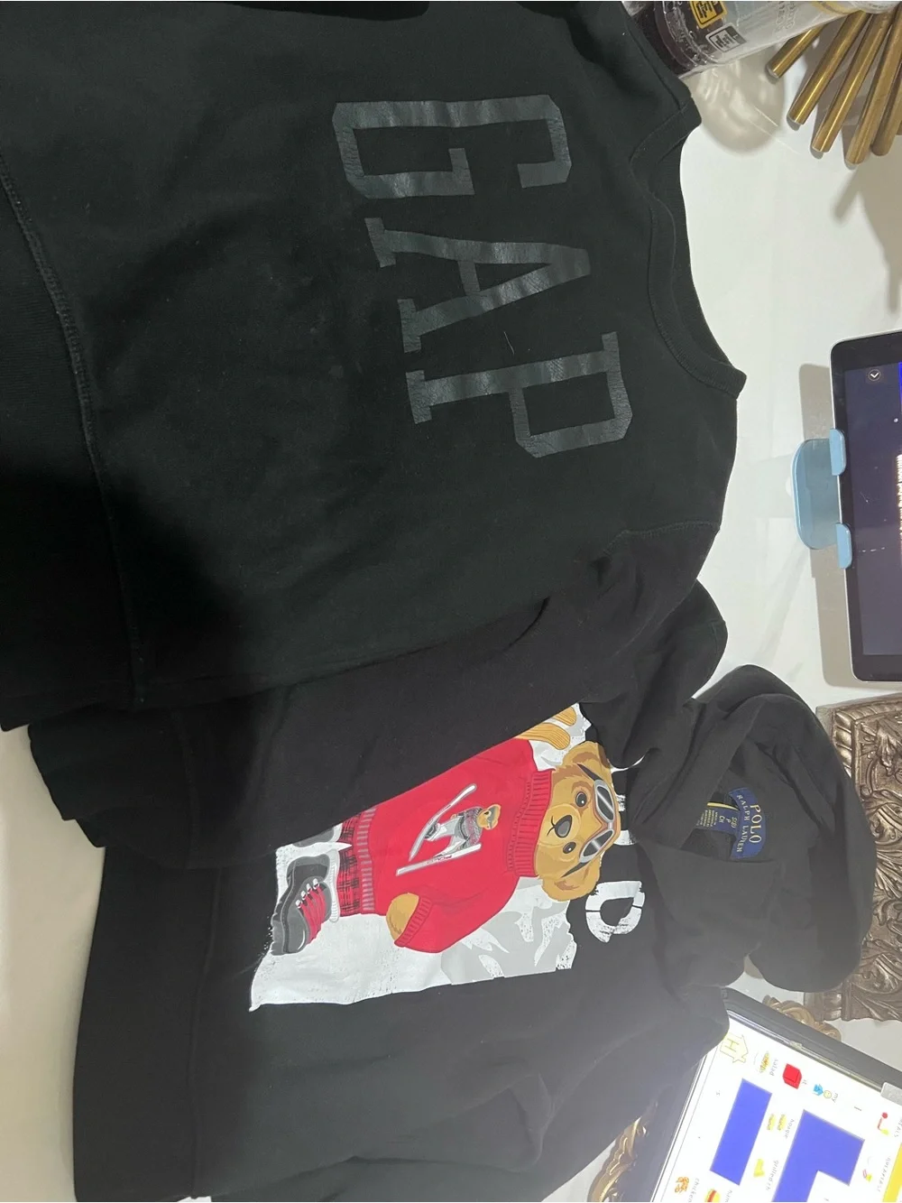 POLO HOODIE & GAP Black Top with Cream BUY ONE GET ONE FREE . Woven Label